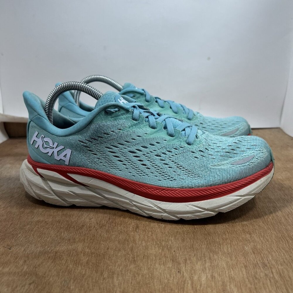 Hoka One One Clifton 8 Women Size 9 D Wide Blue Running Shoes Sneakers